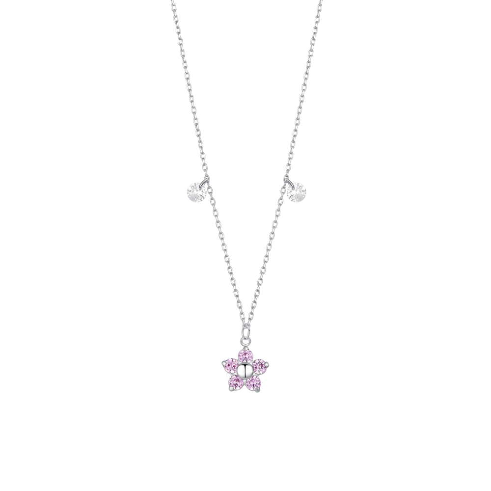 Luca Barra Women's Steel Necklace with Purple Flower Zircon