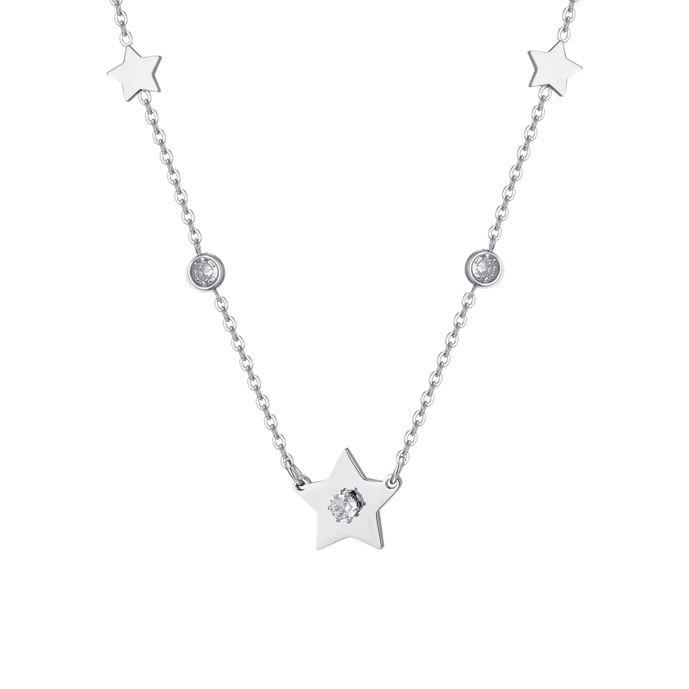 Luca Barra women’s steel necklace with stars and white zircon – Order Online Today