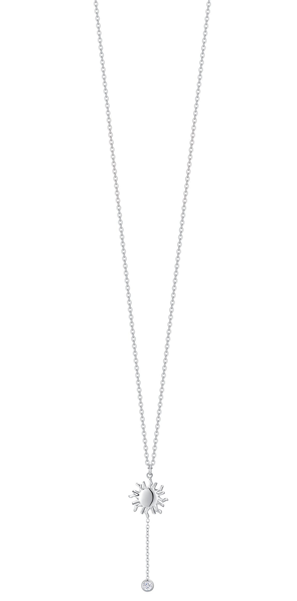 Luca Barra Women's Steel Necklace with Sun & White Crystal