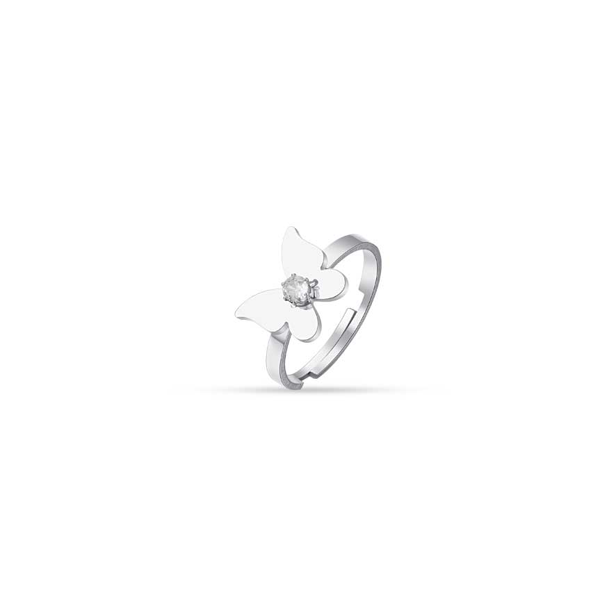 Luca Barra women’s steel ring with butterfly design and white zirconia, elegant adjustable jewelry, find online