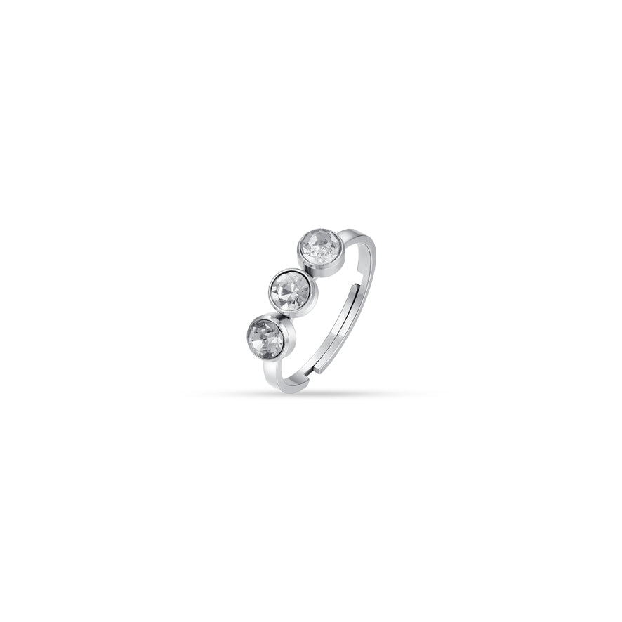 Luca Barra women’s steel ring with triple white crystals, showcasing a minimalist elegant design, Now Available Online