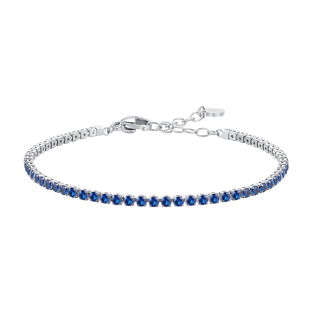 Luca Barra women’s steel tennis bracelet with blue zirconia stones, elegant tennis design — Find Online Today