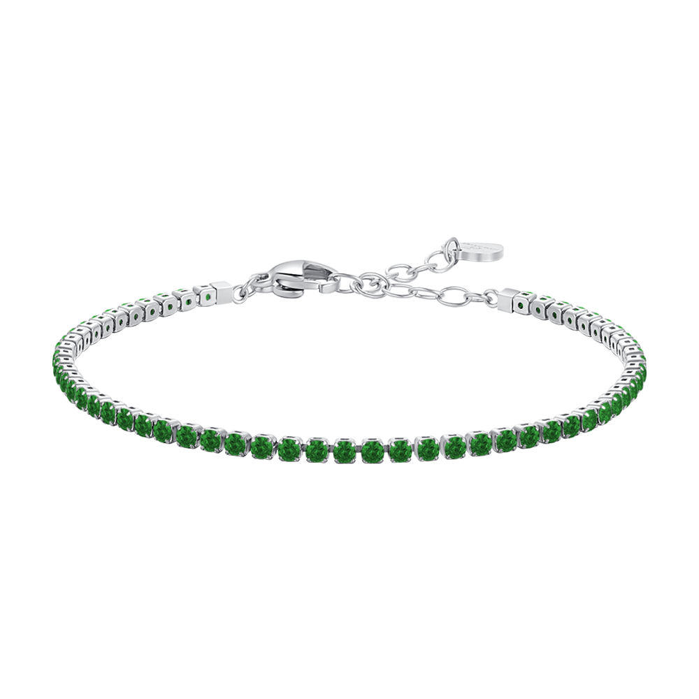 Luca Barra women’s steel tennis bracelet with green zirconia stones, silver-tone finish, elegant jewelry design, Find Online Today.