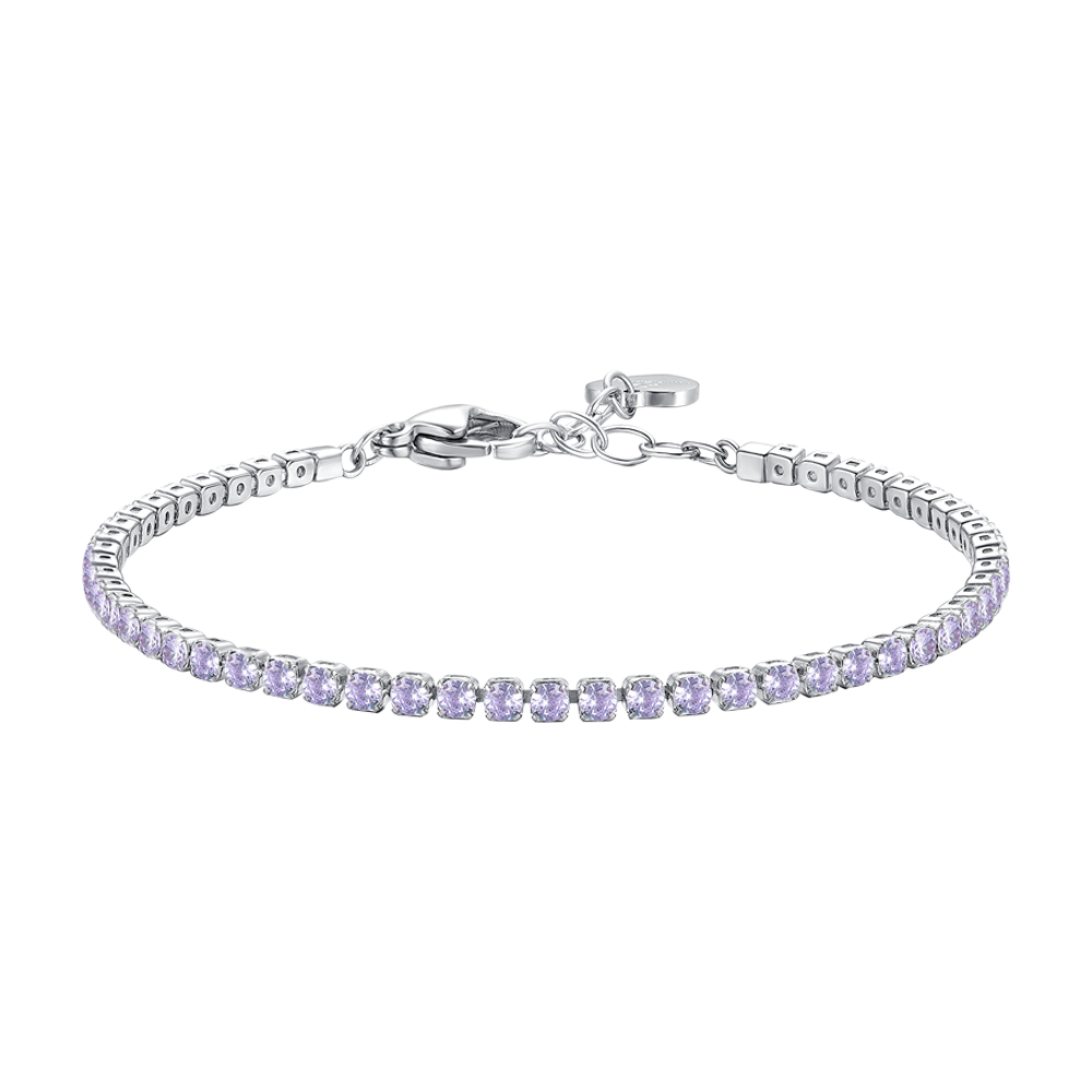 Luca Barra Women's Steel Tennis Bracelet with Purple Zirconia