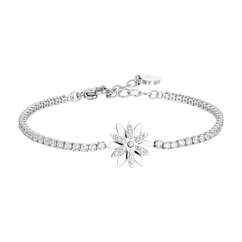 Luca Barra Women's Steel Tennis Bracelet with Rotating Flower