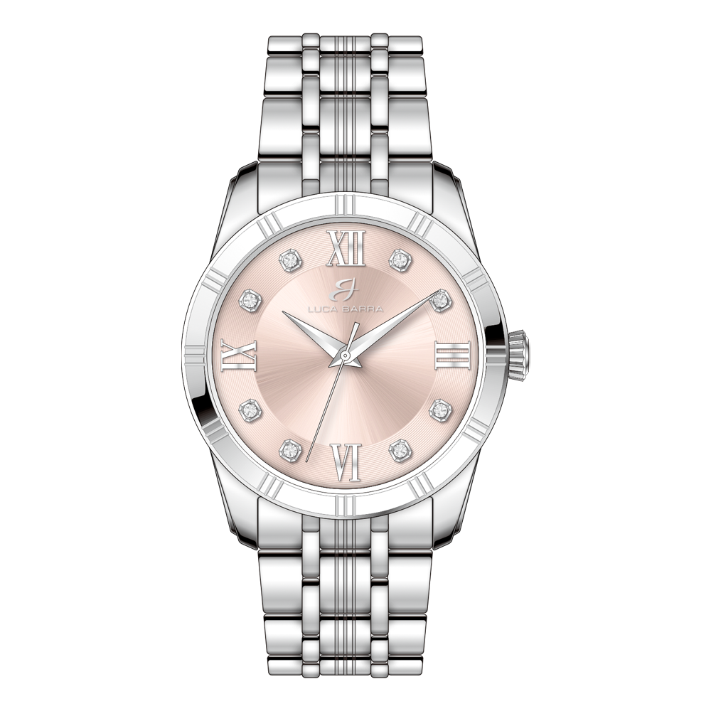 Luca Barra women’s steel watch with pink dial and crystal markers – Shop Now Online