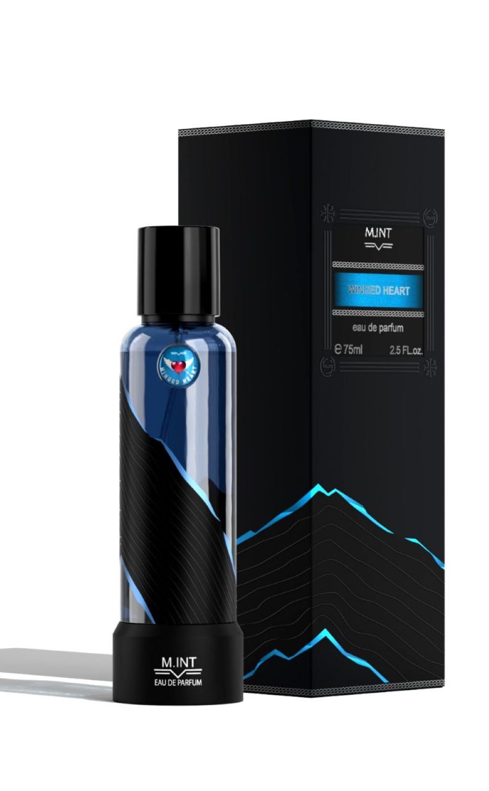 M.INT Winged Heart Eau de Parfum 75ml modern aromatic fragrance bottle – Available for Online Purchase at Paris Gallery Qatar