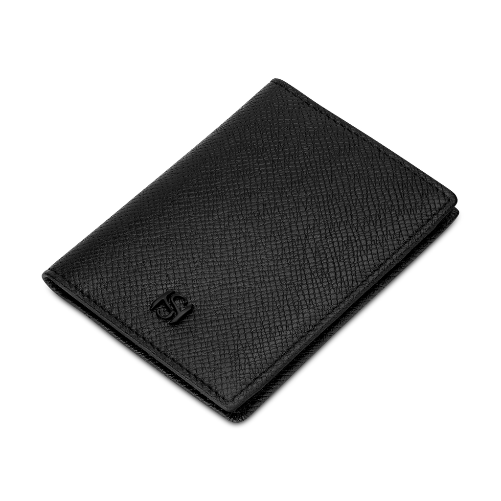 Saint Honore Meal Cross Grain Black Leather Card Holder
