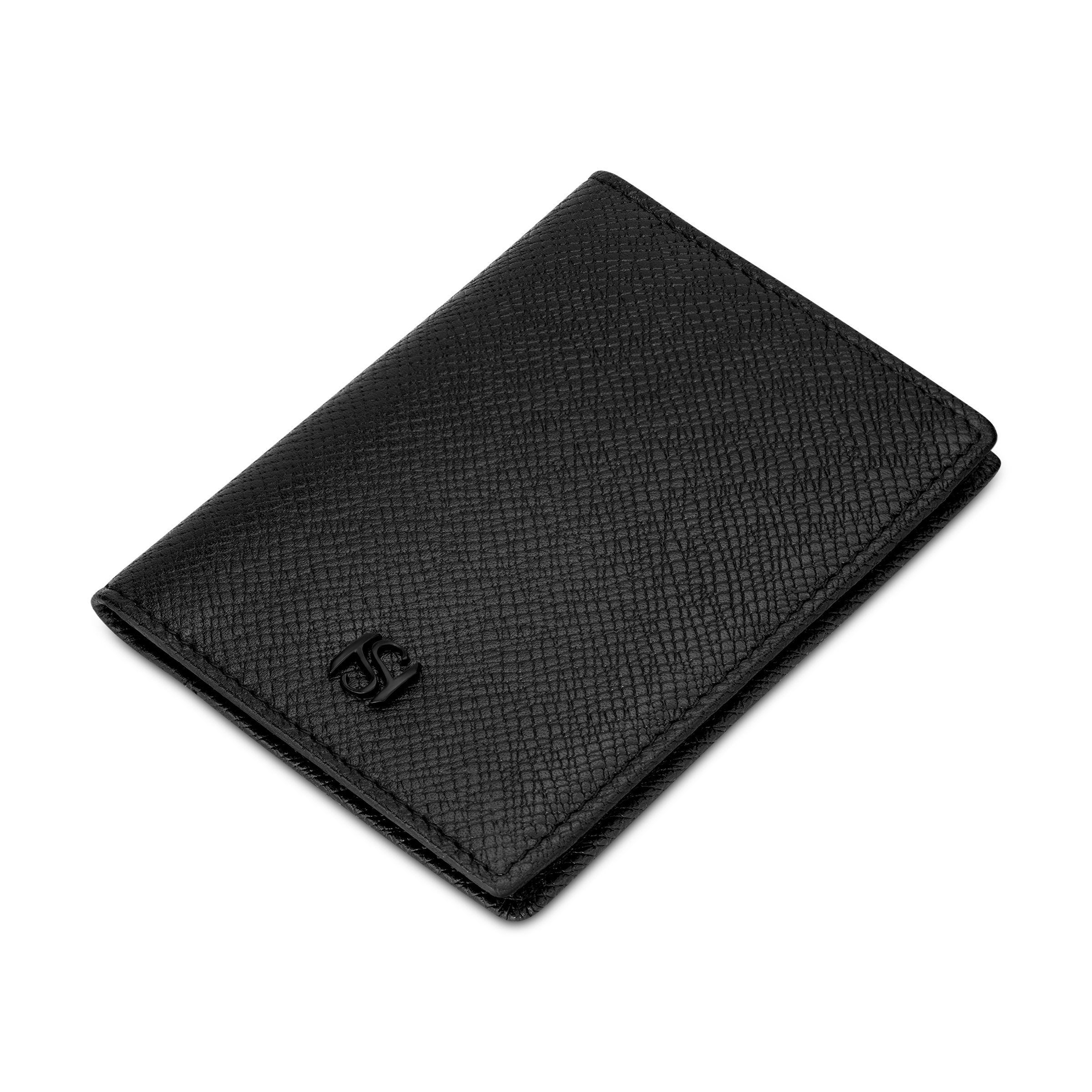 Saint Honore Meal Cross Grain Black Leather Card Holder