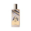 A white bottle of Memo Paris Zante Eau de Parfum standing next to its tan textured presentation box. The bottle features a colorful, abstract illustration of coastal rock formations.