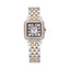 Monteva ladies' watch with silver-toned and gold-toned two-tone link bracelet, rectangular case, white dial, and small clear