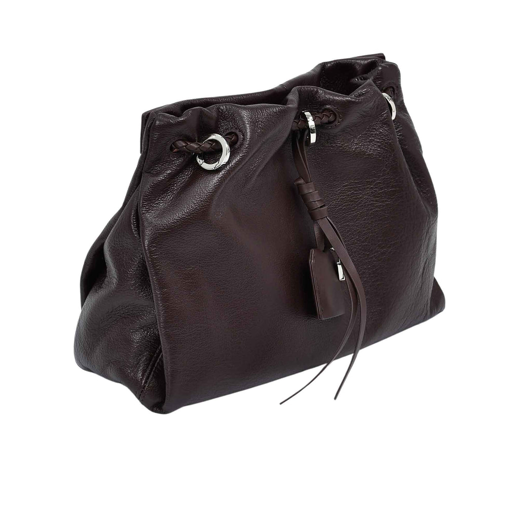 MUNI Lady genuine leather drawstring handbag with soft structured design
