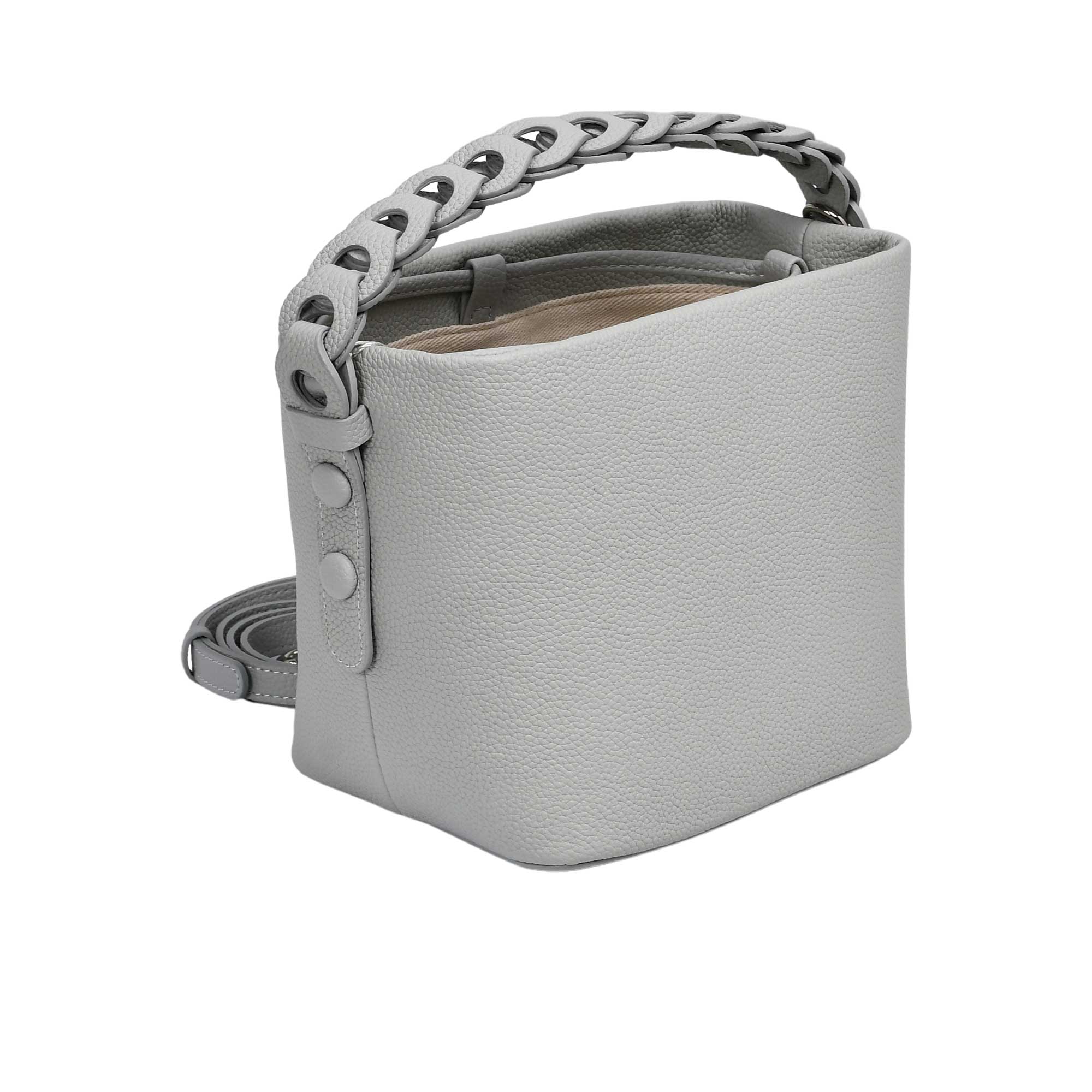 MUNI women’s leather bucket bag with braided chain handle available at Paris Gallery Qatar