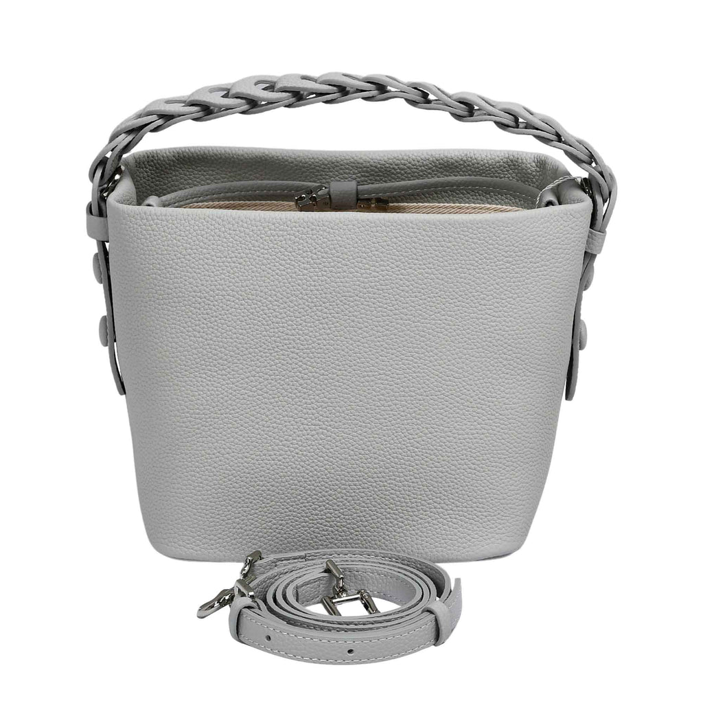 MUNI women’s leather bucket bag with braided chain handle available at Paris Gallery Qatar