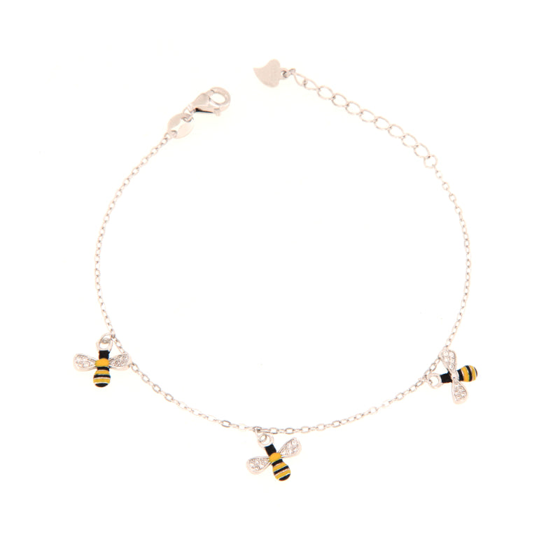 Maison Gioielli Firenze women's sterling silver bracelet with enamel bee charms and zircon wings