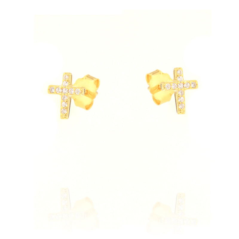 Maison Gioielli Firenze women's gold-plated sterling silver cross stud earrings with zircon stones