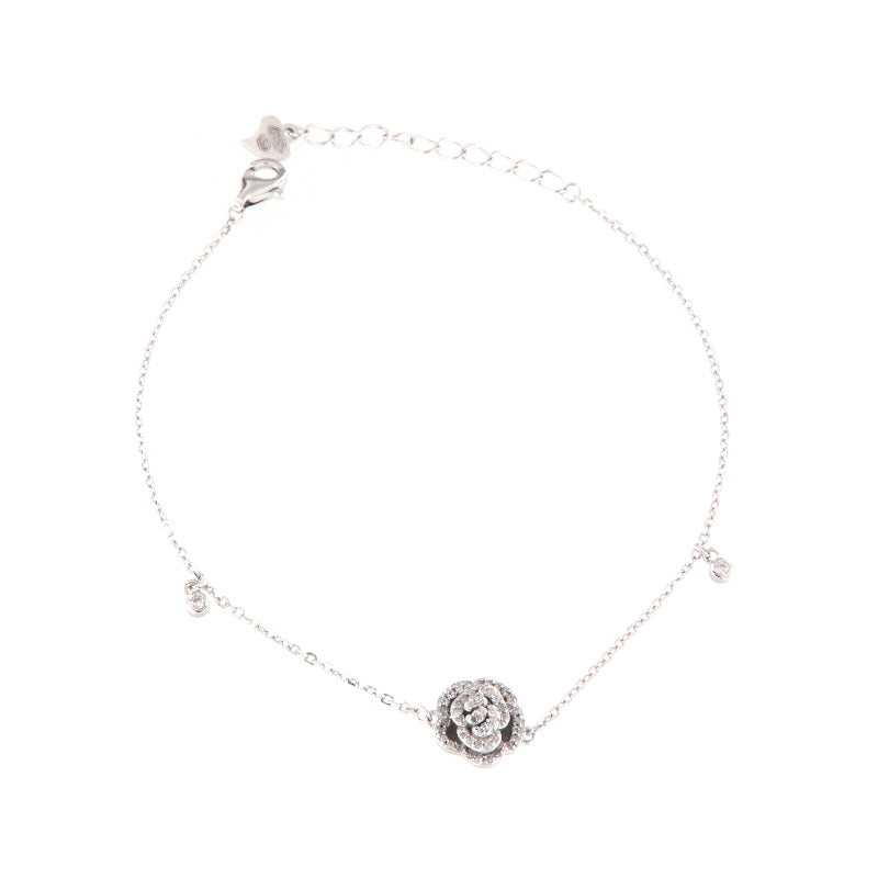 Maison Gioielli Firenze women's sterling silver bracelet with zircon floral centerpiece
