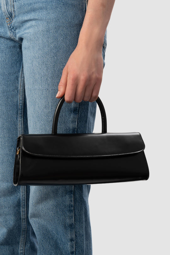 By Far Women's Mini Longa Black Semi-Patent Leather Top Handle Bag