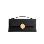 Mlouye Seal Clutch black leather handbag with signature gold-tone Seal clasp