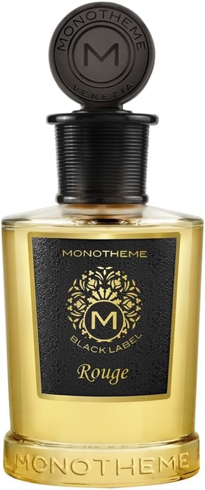 Monotheme Black Label Rouge Eau de Parfum 100ml in a black and gold bottle, available for online purchase at Paris Gallery Qatar