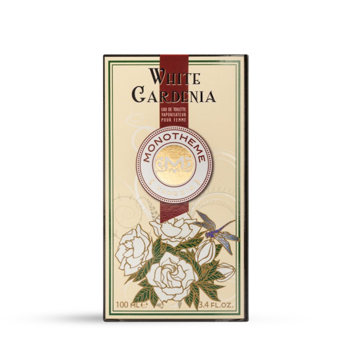 Monotheme White Gardenia Eau de Toilette for Women 100ml in a clear glass bottle, available for online purchase at Paris Gallery Qatar