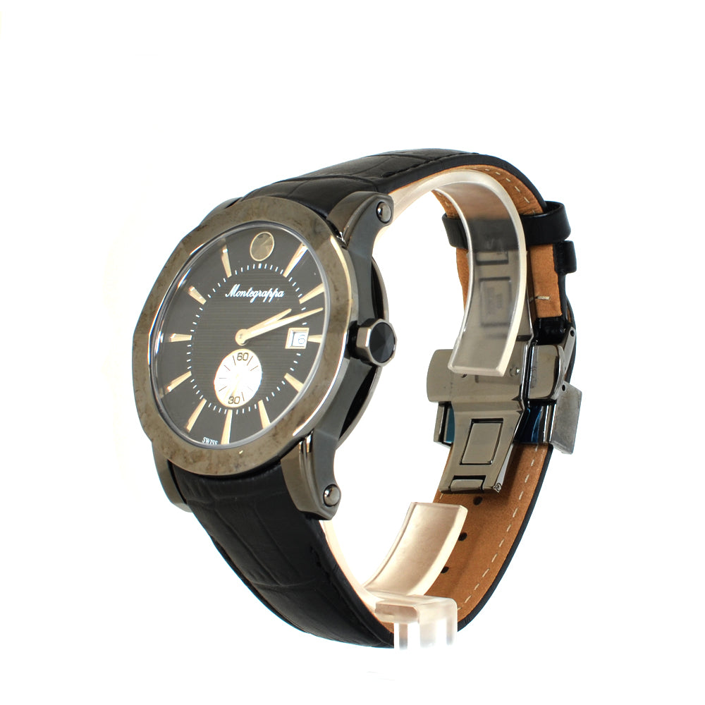 Montegrappa Nero Uno Men’s Black Dial Leather Strap Watch