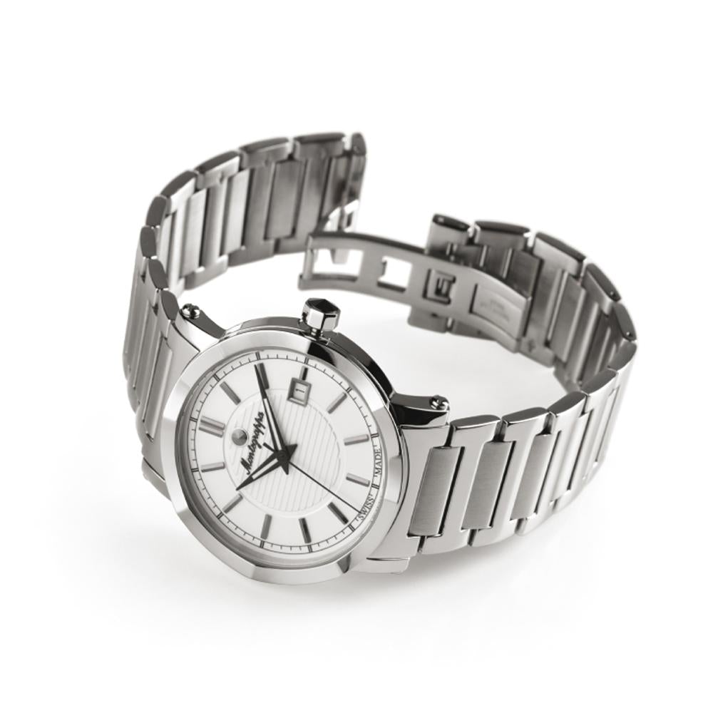 Montegrappa Parola men’s watch with metal bracelet and white dial – Available for Online Purchase