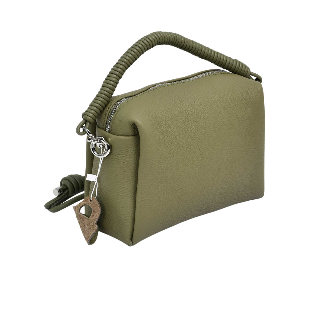 Muni lady bag in teal color with structured design and wrapped top handle, displayed on white background at Paris Gallery Qatar