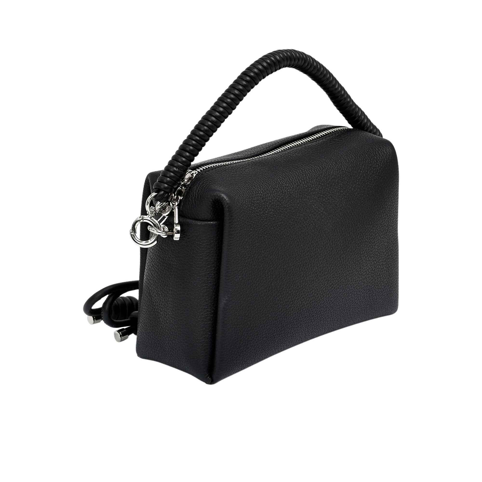 Muni black structured top handle bag with braided handle available at Paris Gallery Qatar