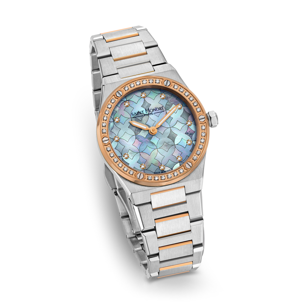 Saint Honoré Women’s Two-Tone Rose Gold Blue Mother-of-Pearl Diamond Watch