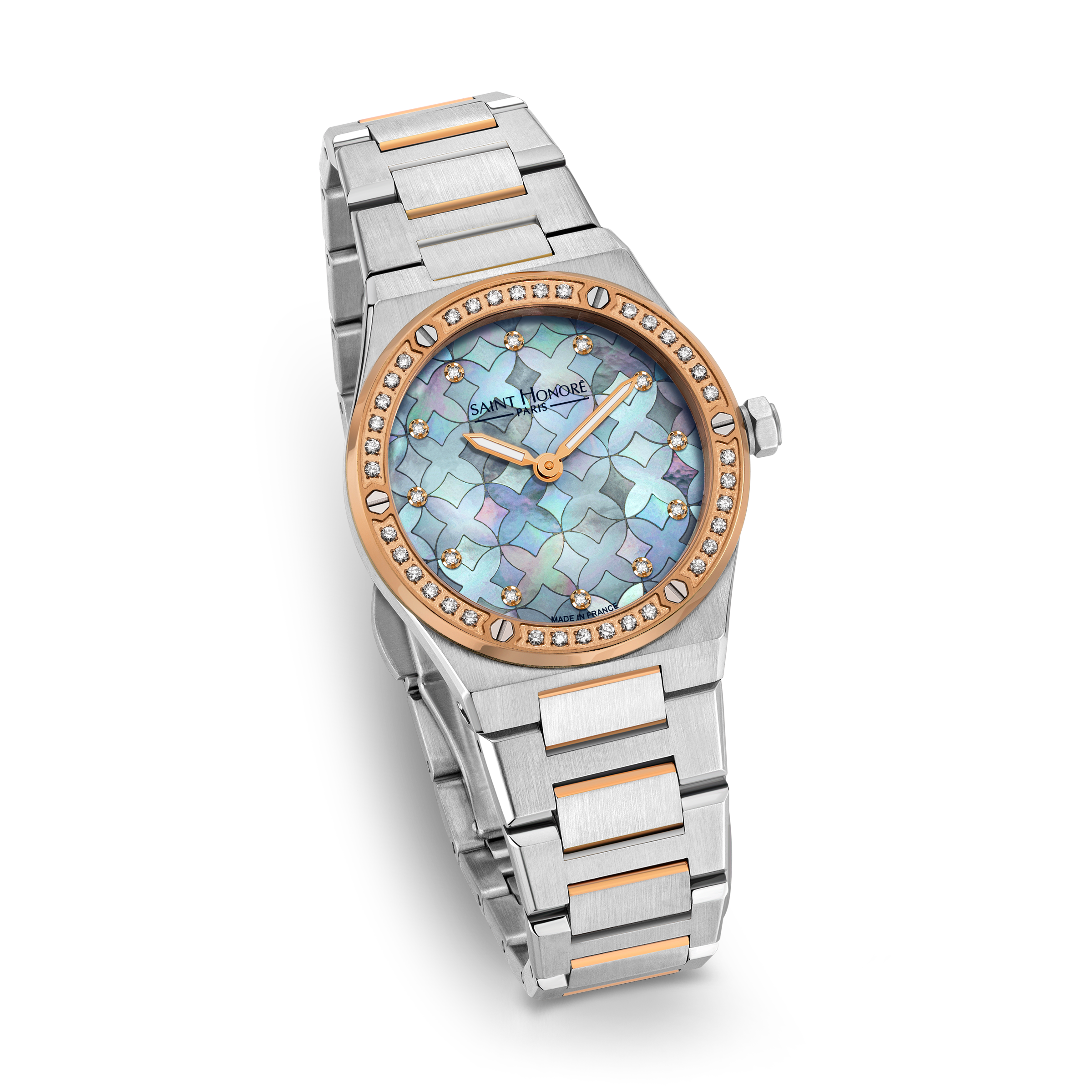 Saint Honoré Women’s Two-Tone Rose Gold Blue Mother-of-Pearl Diamond Watch