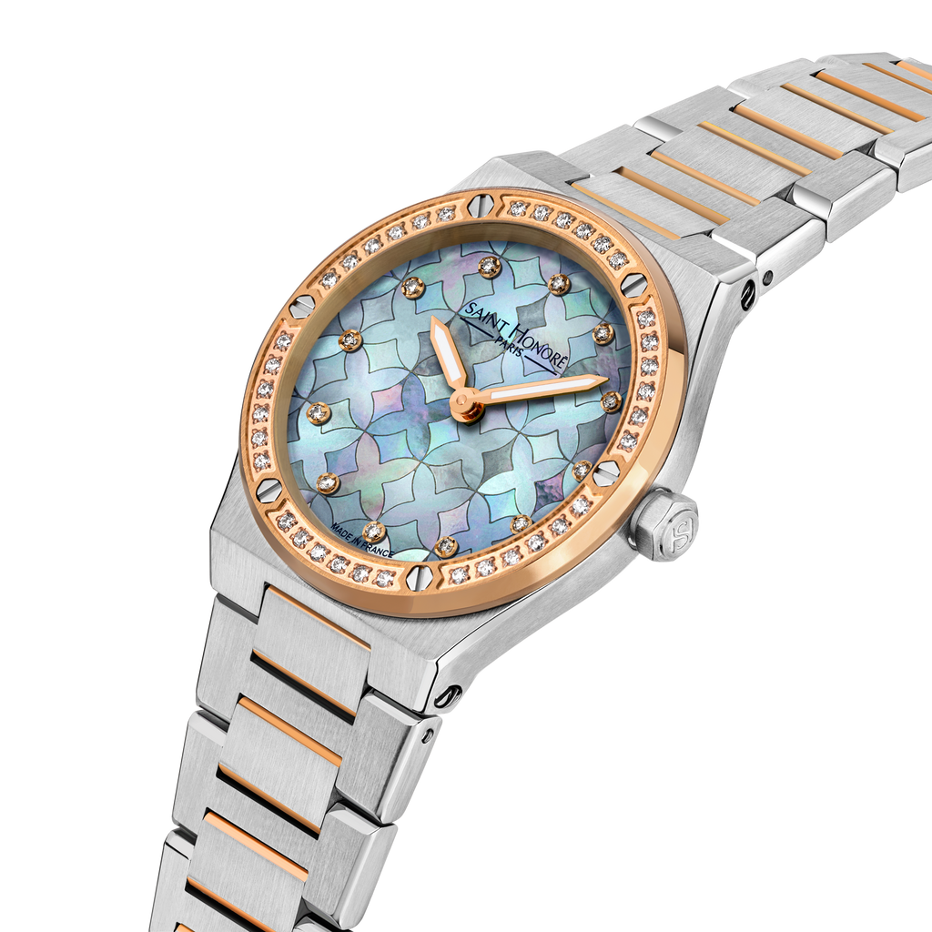 Saint Honoré Women’s Two-Tone Rose Gold Blue Mother-of-Pearl Diamond Watch