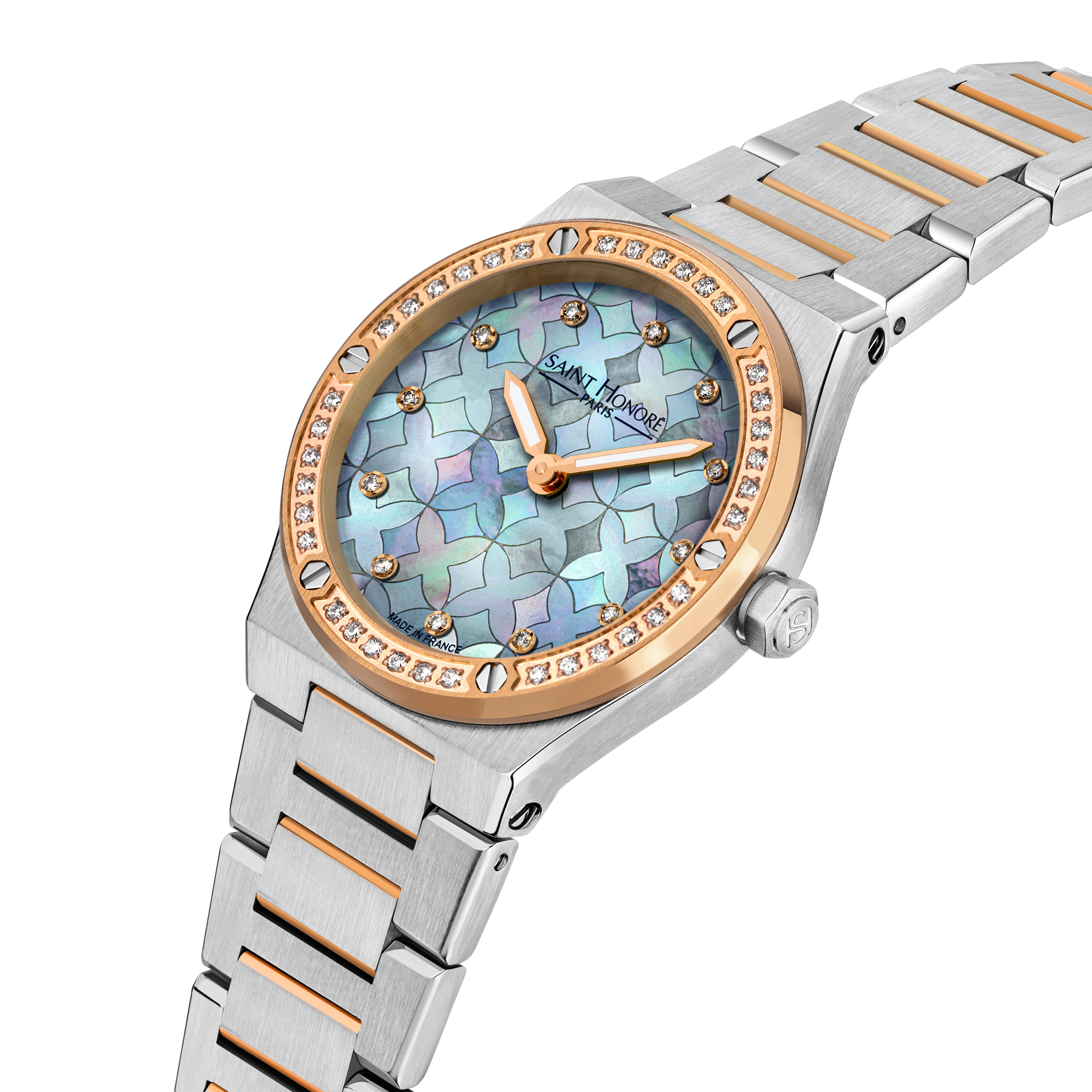 Saint Honoré Women’s Two-Tone Rose Gold Blue Mother-of-Pearl Diamond Watch