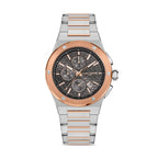 Men's Saint Honore chronograph watch with a silver-toned stainless steel case and bracelet, rose gold-toned bezel, and a dark