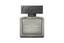 A front-facing view of the Narciso Rodriguez "For Him Musc Santal" fragrance bottle, featuring a minimalist frosted grey glass design with a rectangular silhouette and a dark, wood-textured block cap.