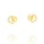 Pair of gold-toned open circular stud earrings, each adorned with small, clear, round faceted stones set along the curve.