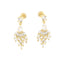 Pair of gold-toned drop earrings with clear faceted stones, featuring a round stud, a pear-shaped drop, and a fanned cluster