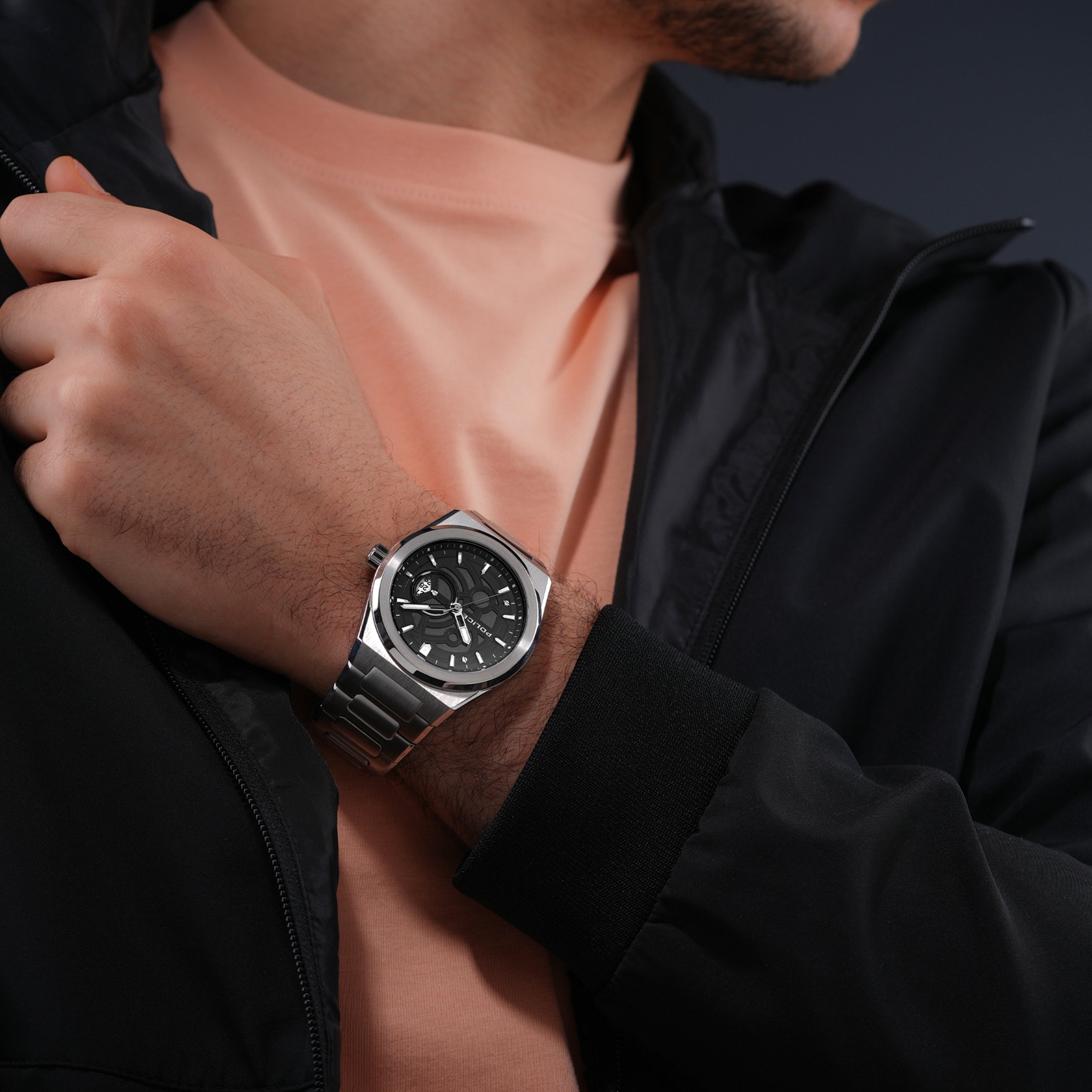 Police Steel Case, Black Dial, Steel Watch