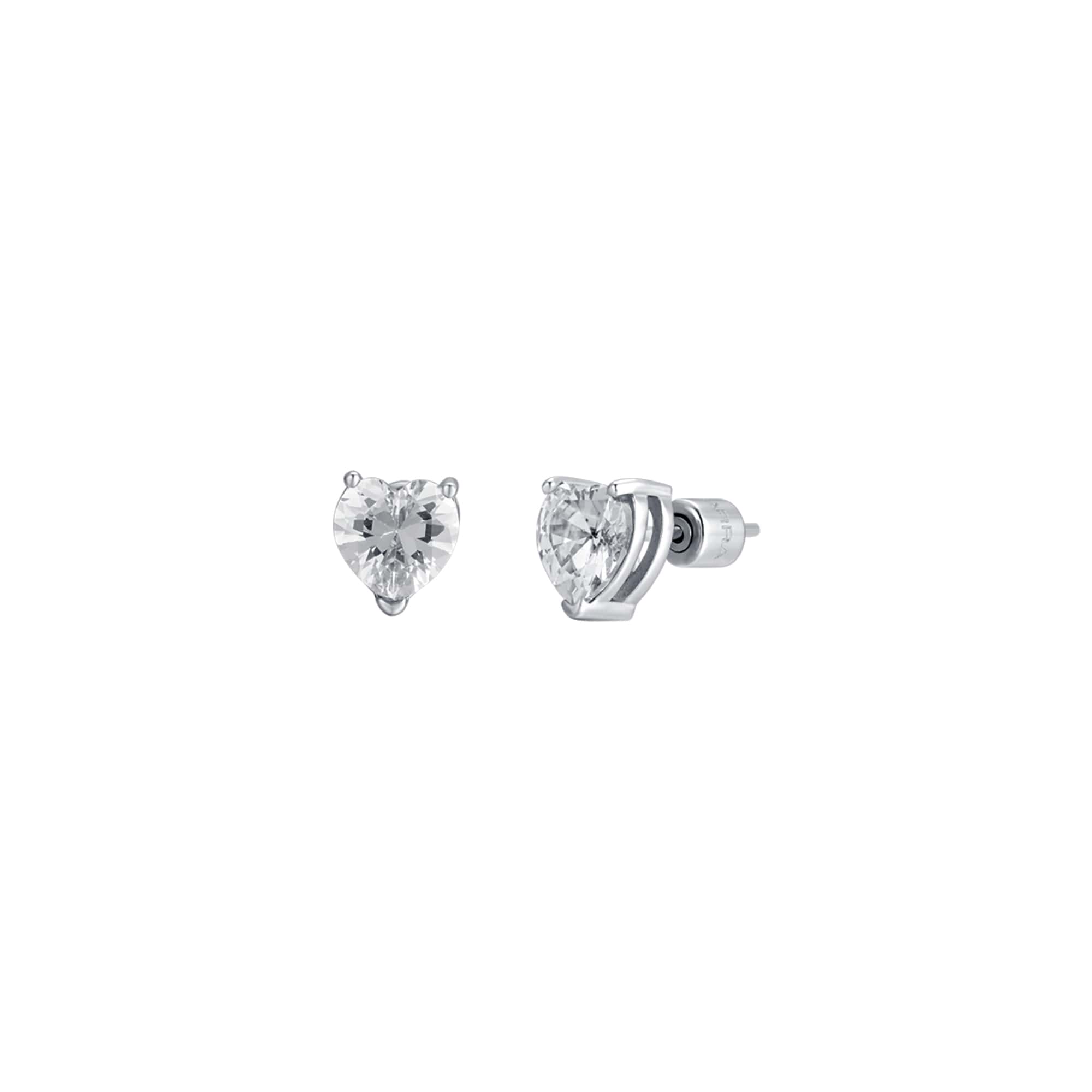 Luca Barra Ladies Steel Earrings with White Heart-Shaped Crystals