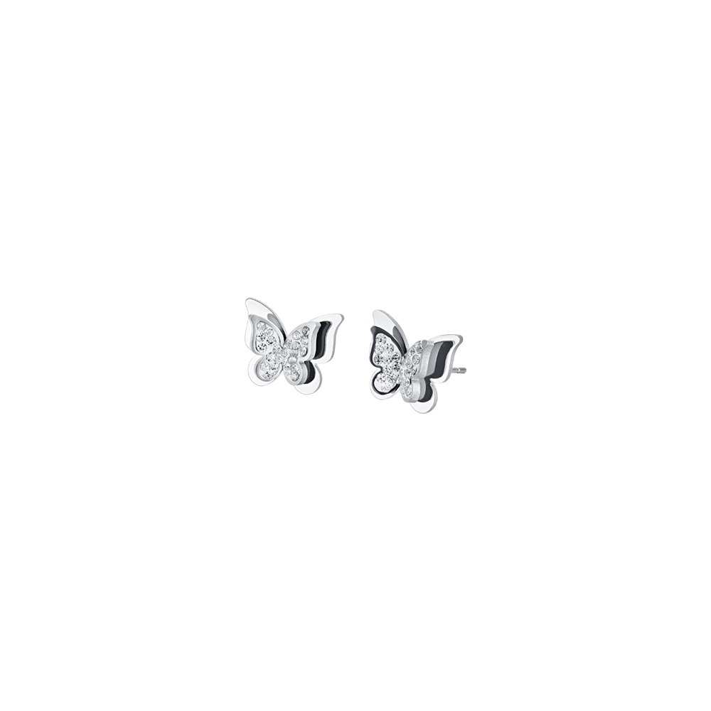Luca Barra Ladies Steel Earrings With Butterflies With White Crystals