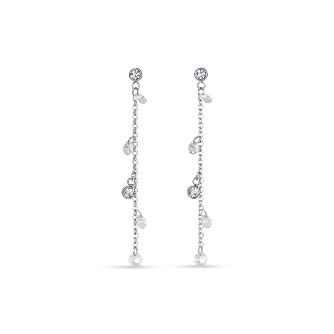 Luca Barra Ladies Earrings In Steel With White Crystals Luca Barra Ladies Earrings In Steel With White Crystals
