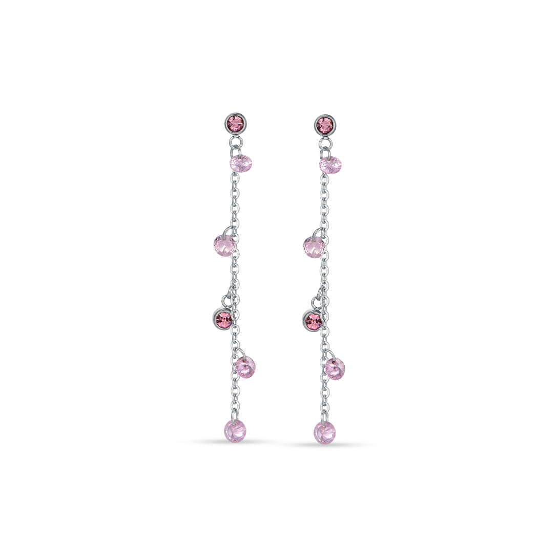 Luca Barra Ladies Earrings In Steel With Pink Crystals