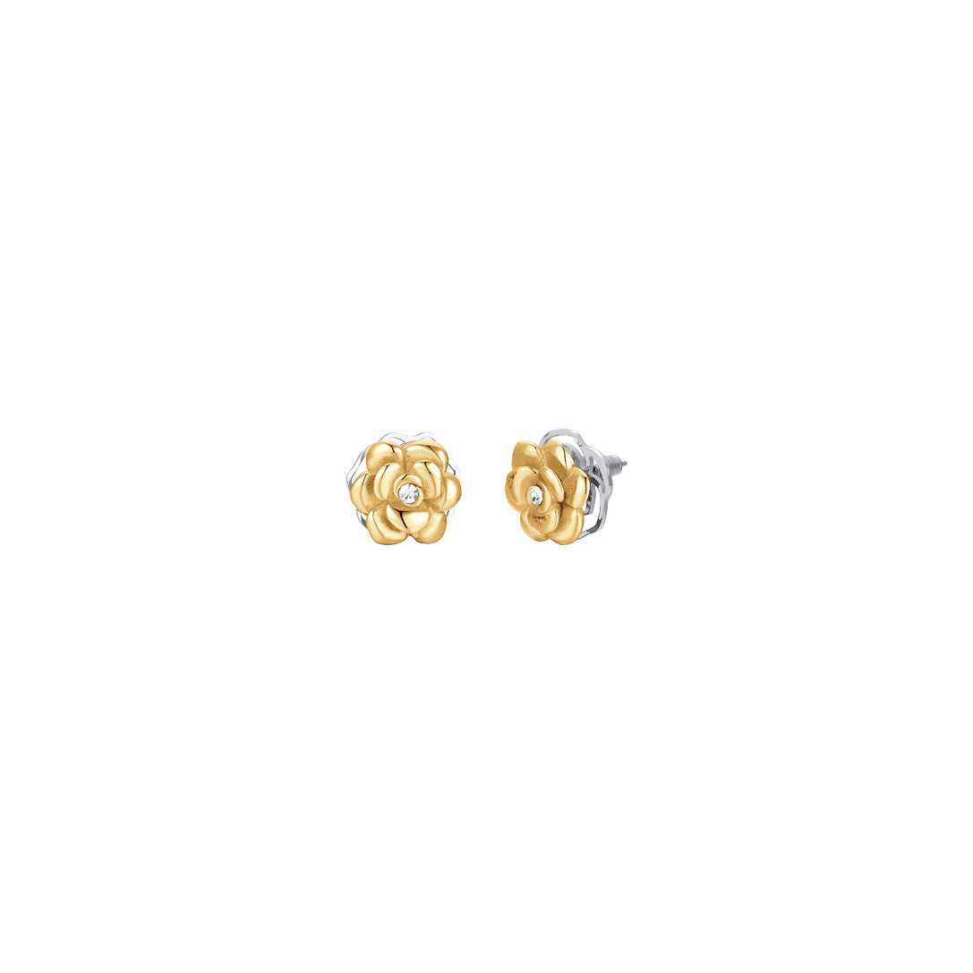 Luca Barra Ladies IP Gold steel earrings with rotating rose