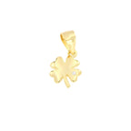 Gold-toned four-leaf clover charm with a small clear stone embedded in one leaf and a bail at the top.