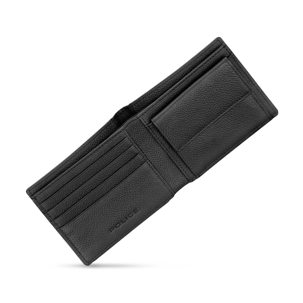 Police Pyramid Black Leather Wallet with Coin Holder