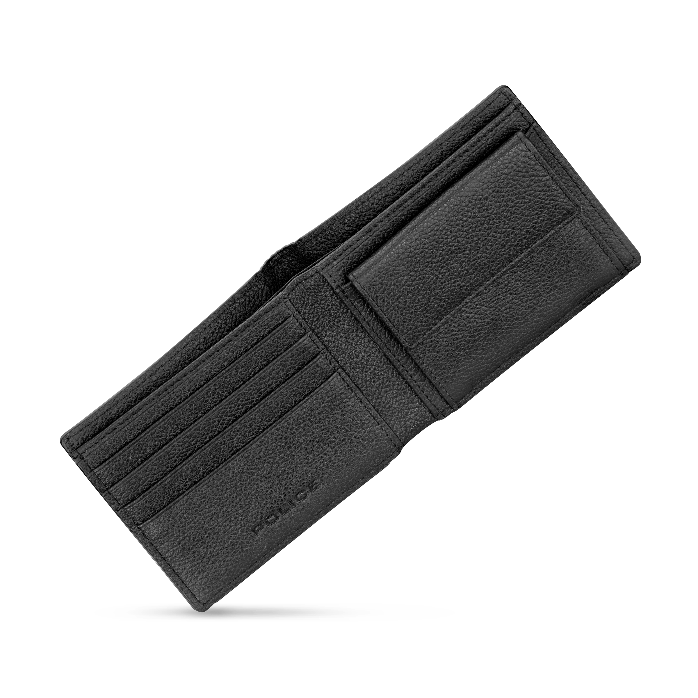 Police Pyramid Black Leather Wallet with Coin Holder