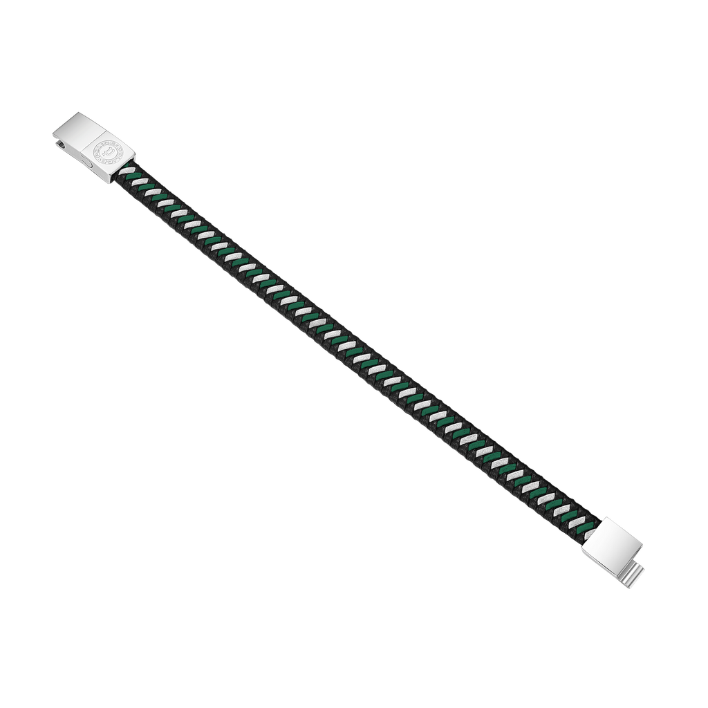 Police Twist Black & Dark Green Woven Leather Bracelet For Men