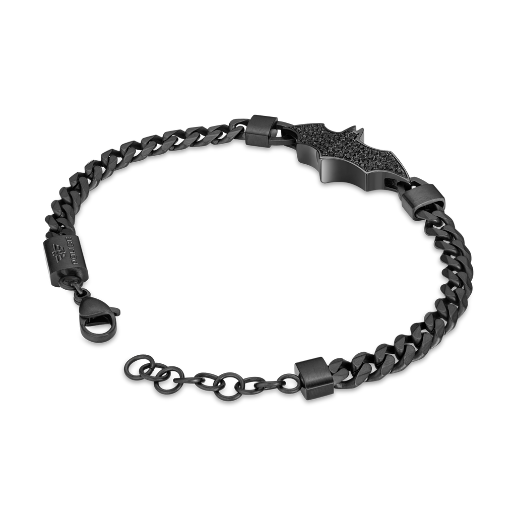 Police Batarang Limited Edition Black Chain Bracelet with Crystal Bat Motif