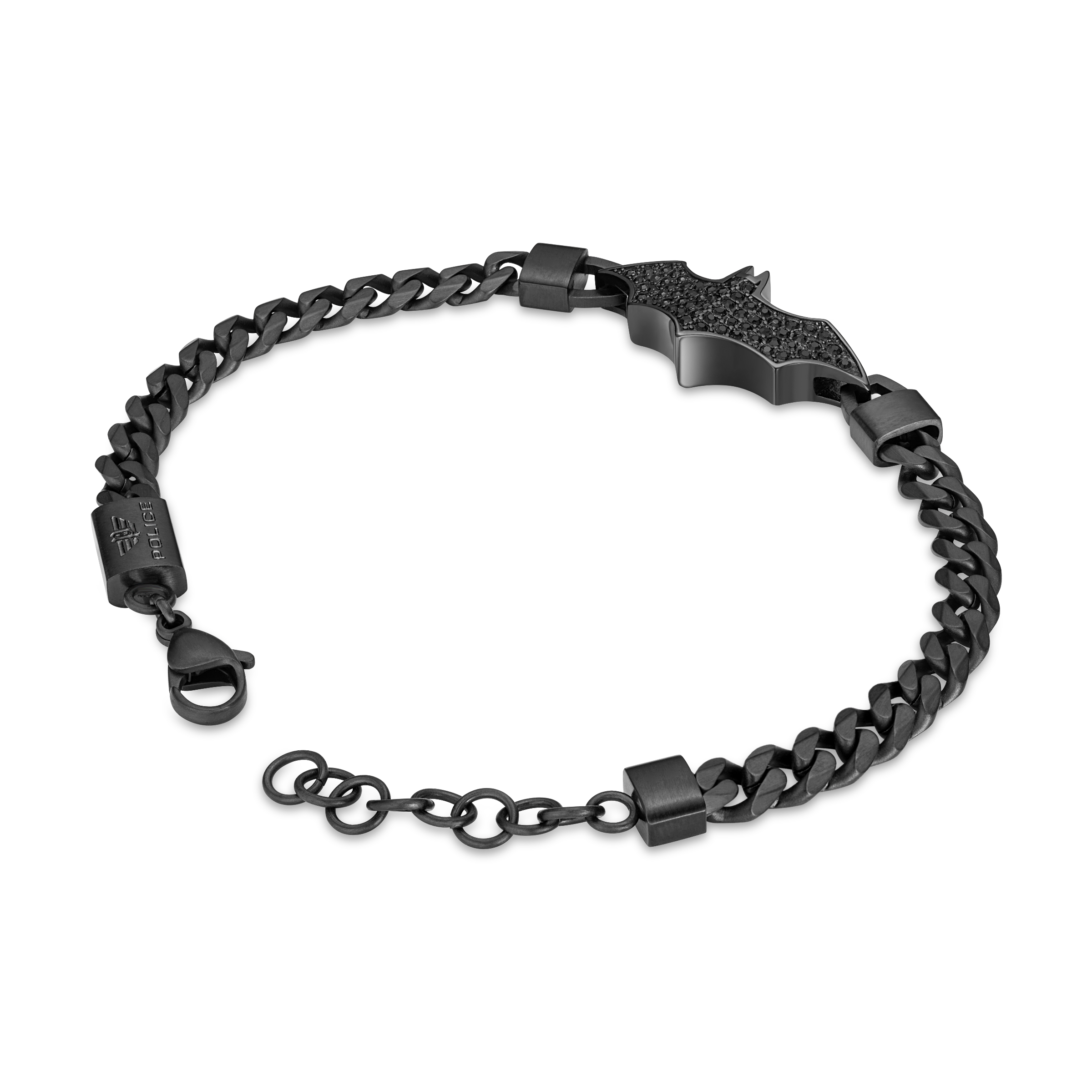 Police Batarang Limited Edition Black Chain Bracelet with Crystal Bat Motif