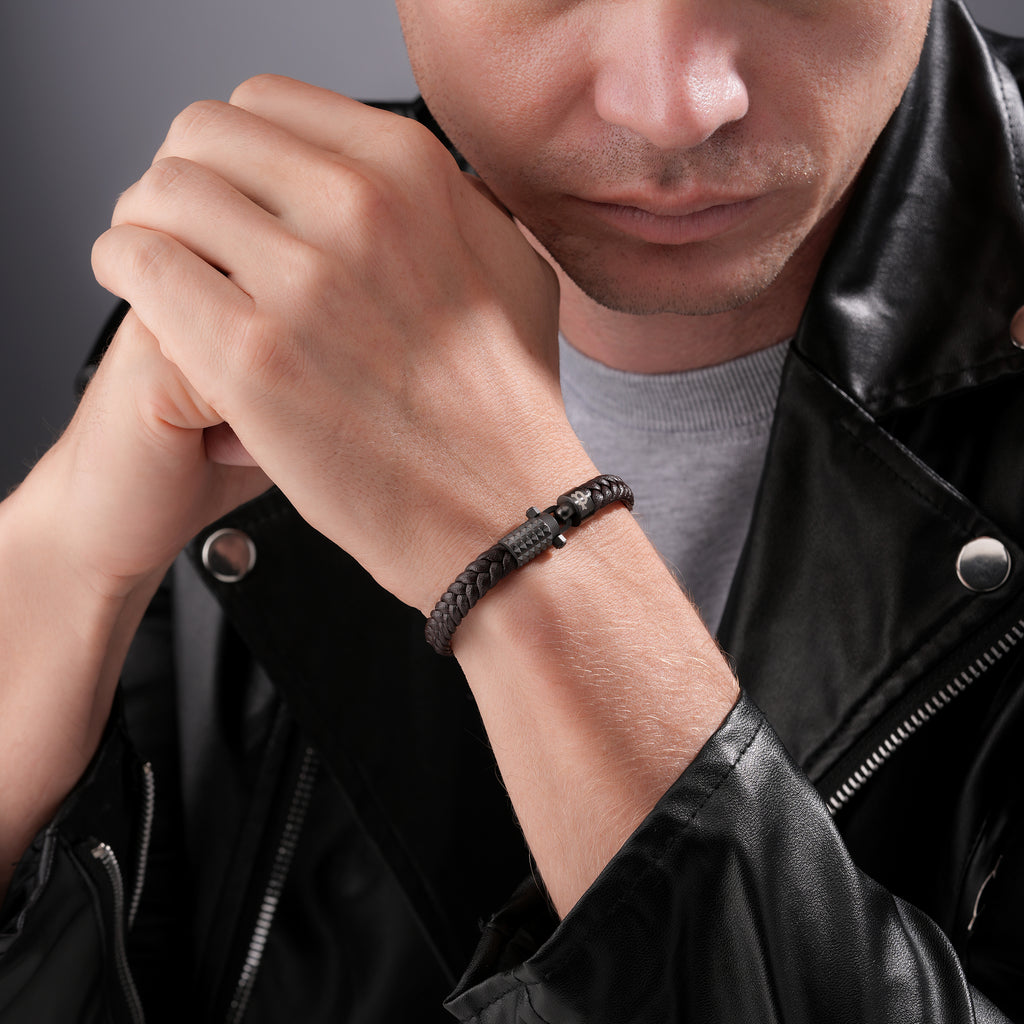 Police Wrath Men's Brown & Grey Bracelet Stainless Steel
